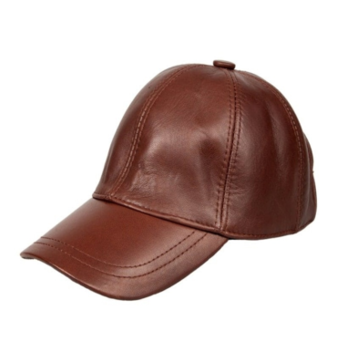 Chocolate Brown Leather Baseball Cap