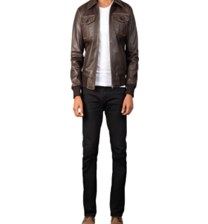 Men Brown Bomber Leather Jacket