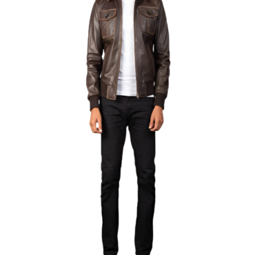 Men Brown Bomber Leather Jacket