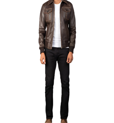 Men Brown Bomber Leather Jacket