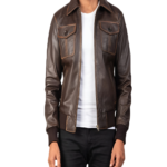 Men Brown Bomber Leather Jacket