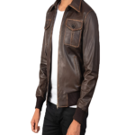 Men Brown Bomber Leather Jacket