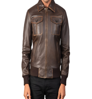 Men Brown Bomber Leather Jacket